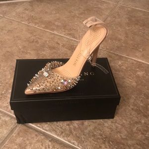 Nude studded pumps, Azalea Wang